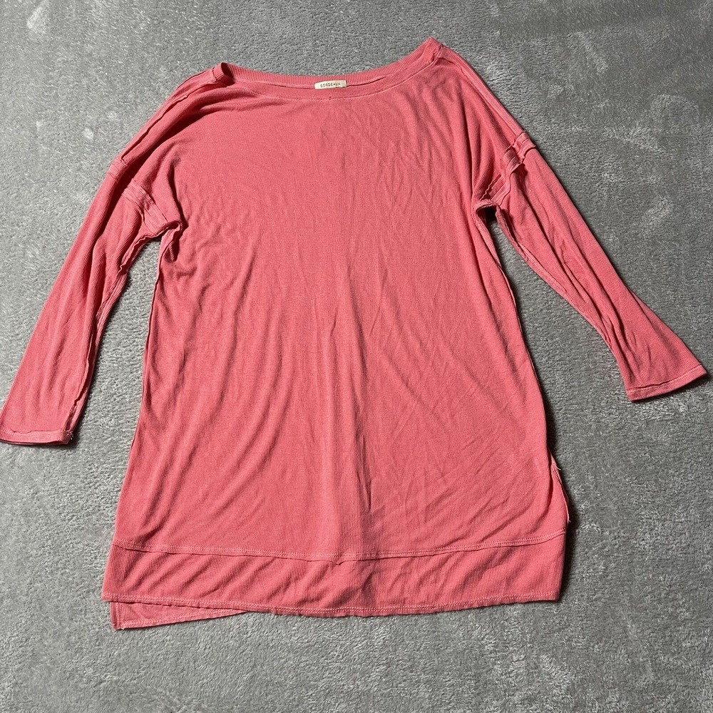 Bordeaux Coral Ribbed Knit Long Sleeve Tunic Top Boat Neck NWT Small‎